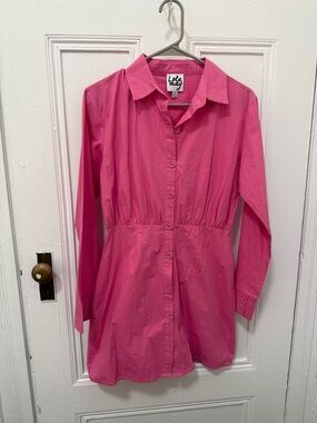 Lola May Pink Button-Front Shirt Dress